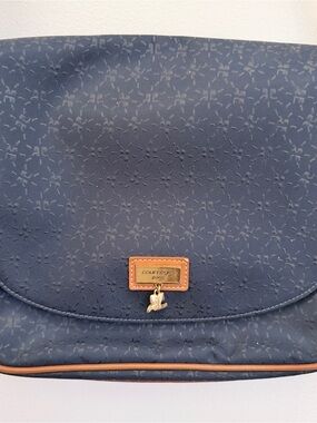 Courrèges Navy Logo Crossbody Bag with Tan Trim
